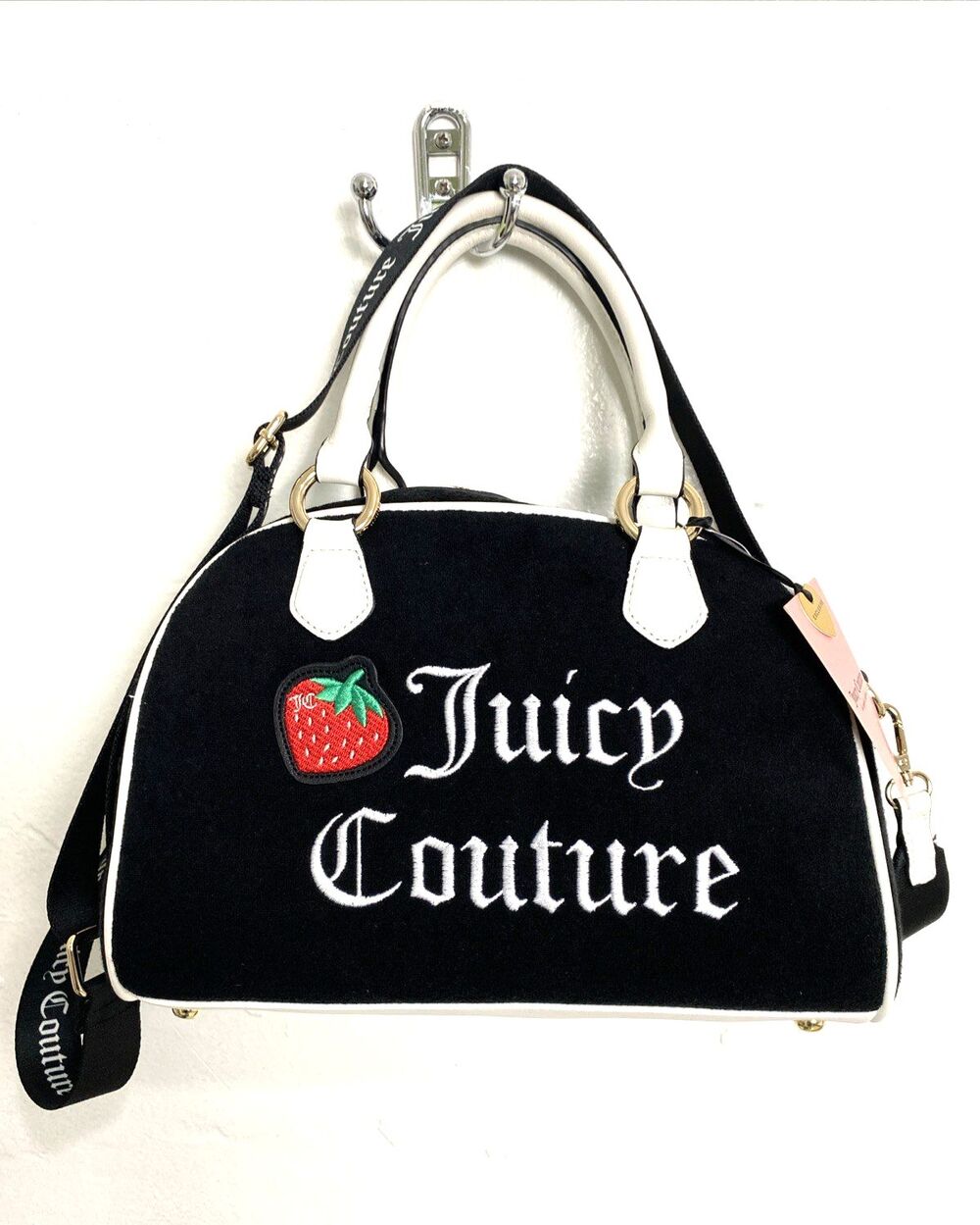 Juicy Couture Sweet N Juicy Apple Satchel Duffle Bag Terry Black Heart Charm